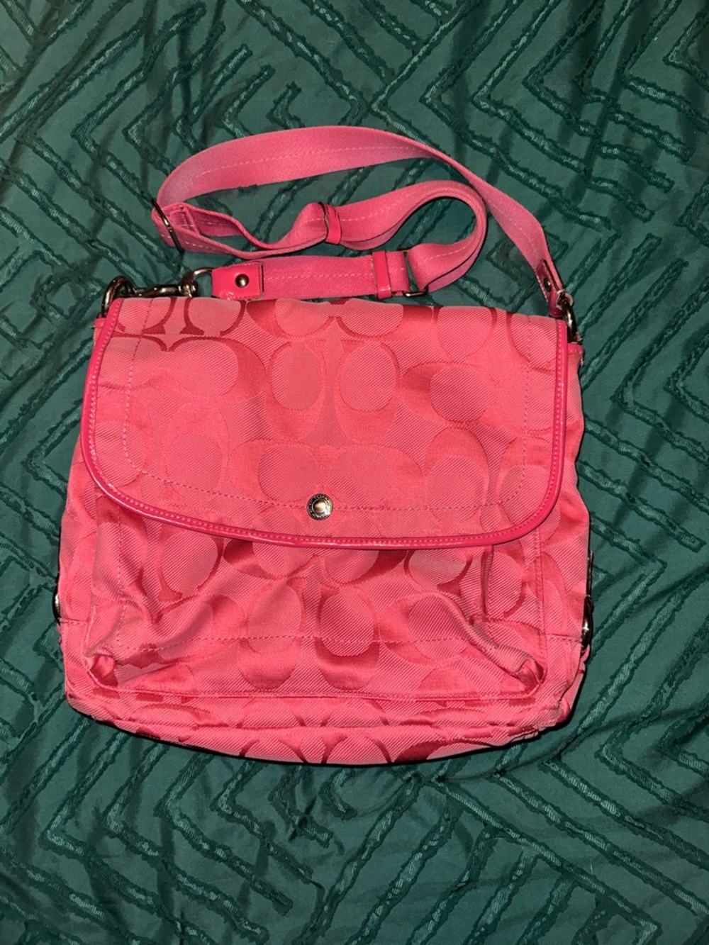 Coach Hot Pink Signature Nylon Crossbody Bag